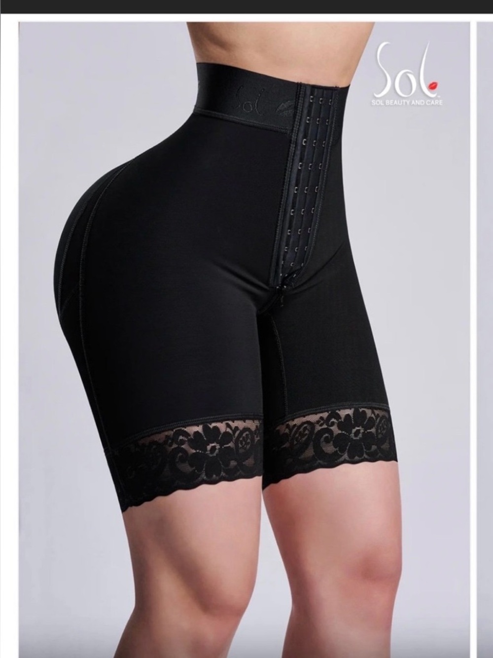 Black High-Waist Shapewear Shorts with Front Hook & Zipper